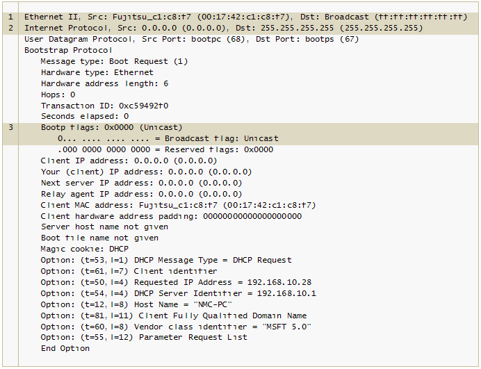 Figure 6. DHCP Request message